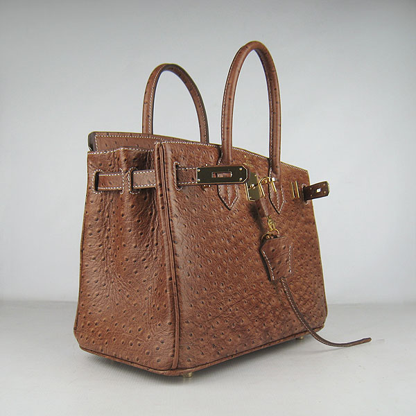 Replica Hermes Birkin 30CM Ostrich Veins Handbag Light Coffee 6088 On Sale - Click Image to Close